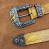 Unisex Distressed Retro Cowhide Leather Belt with Embossed Floral Design