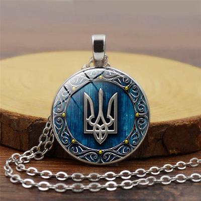 Tryzub Ucraina Collana con ciondolo Runa ucraina Modelli vintage Cabochon in vetro Collane a catena Uomo Donna Gioielli classici