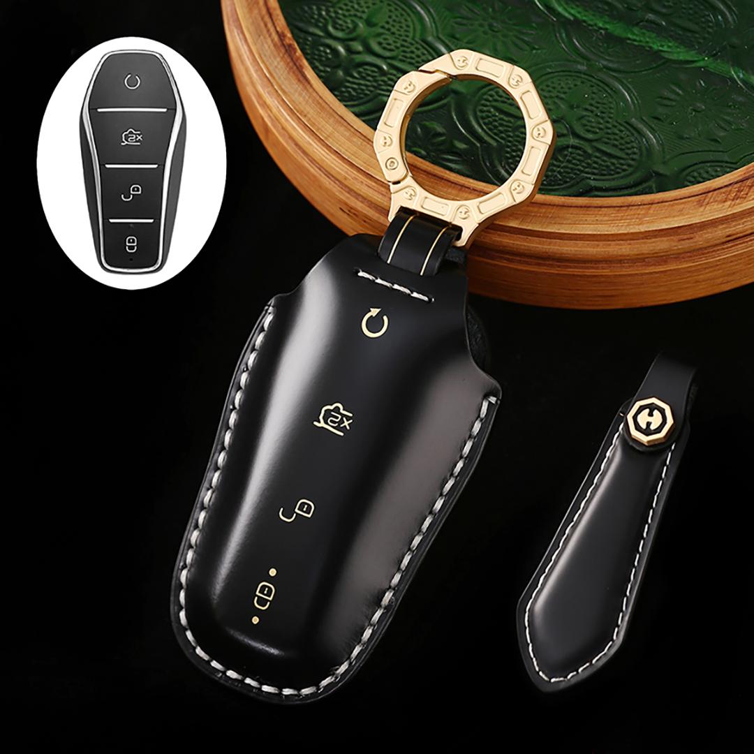 

Подходит для BYD Кожаный чехол для ключа автомобиля ручной работы высокого класса Option B чёрный