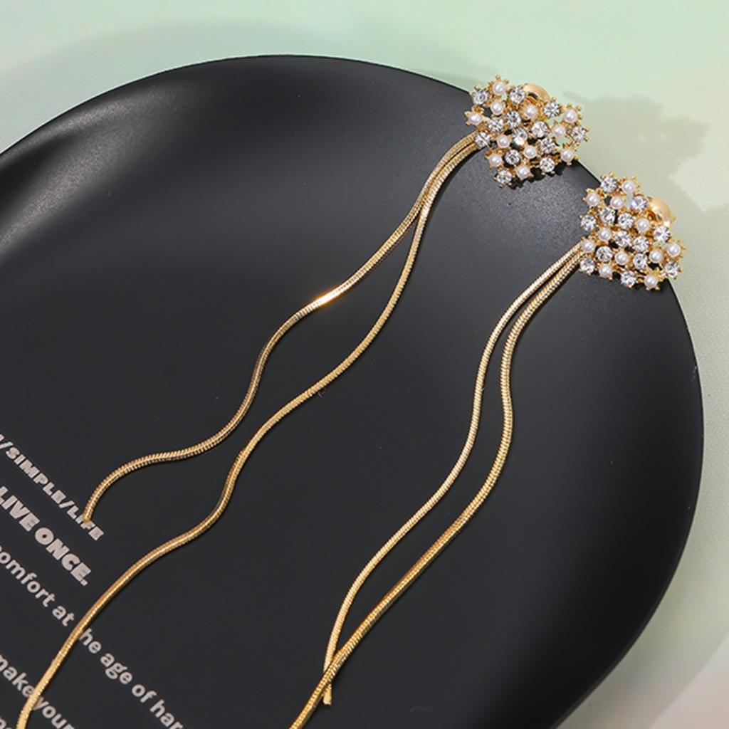 Exquisite Shiny Zircon Imitation Pearl Heart Drop Earrings For Women Men Cute Heart Glossy Chain Tassel Hanging Earring Jewelry