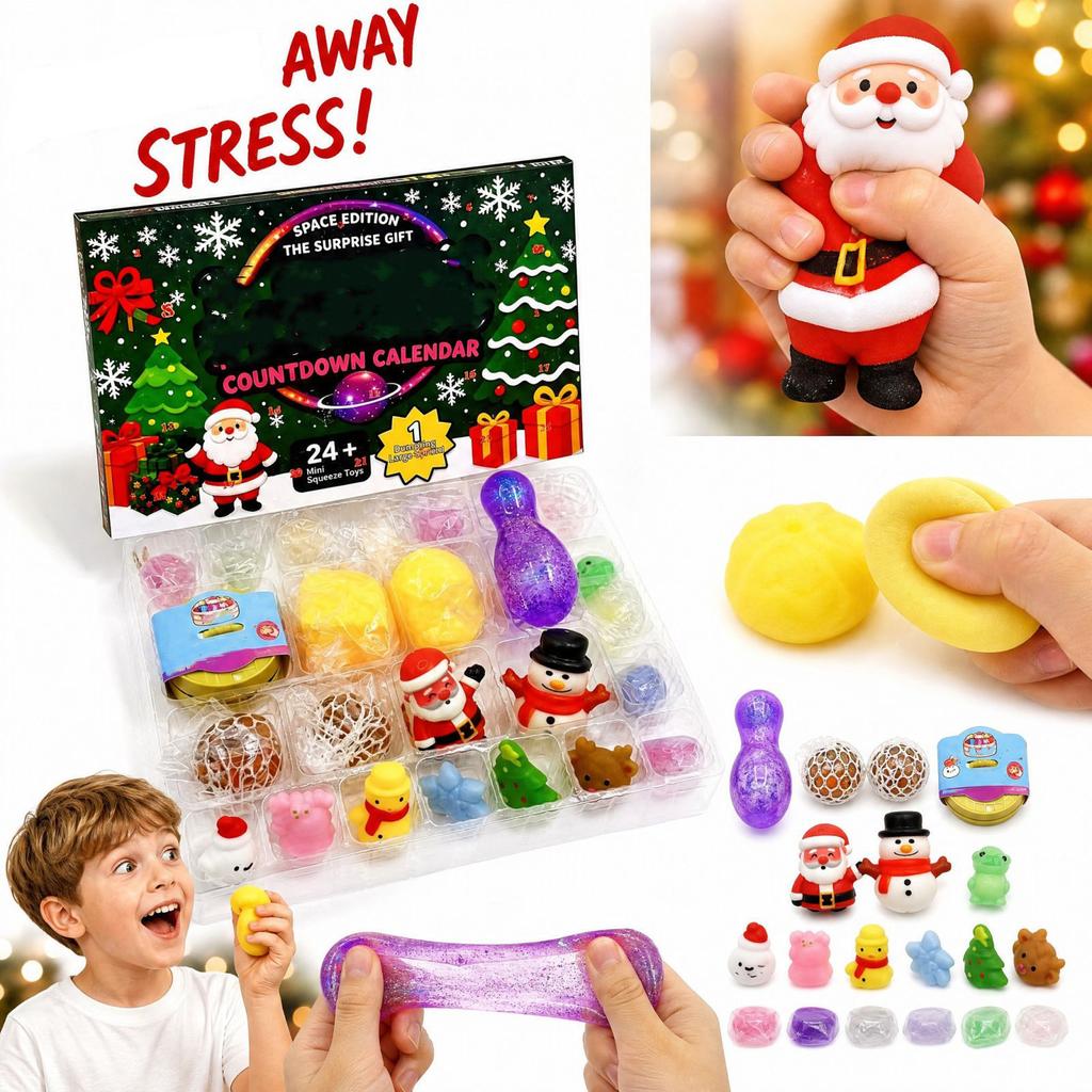Weihnachts-Advents-Countdown-Kalender für Erwachsene, Niedliche Weiche Überraschungs-Sensorische Stressspielzeuge, Geschenk für die Feiertagsparty
