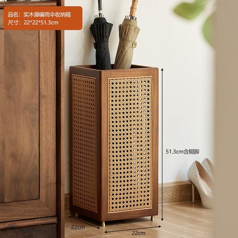 Chinese Style Solid Wood Rattan Umbrella Stand Freestanding Entryway Umbrella Storage Bucket Rattan umbrella storage rack