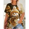 Women's 3D Snowman Golden Balloon Print Top Winter & Golden Glitter Women's T-shirt with Round Neck Short Sleeve Tops Y2k Clothes