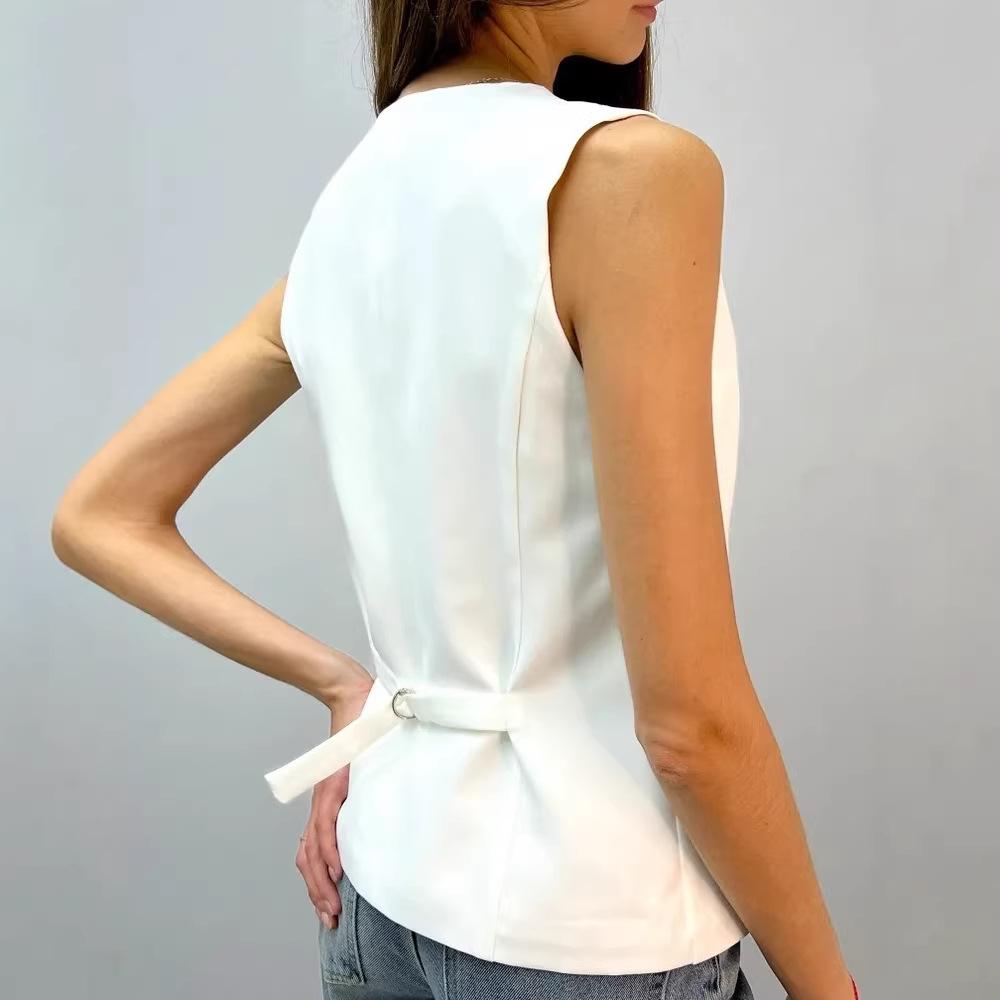 

New Summer V-neck Sleeveless Blazer Cardigan Top Vest Women s Style XL білий