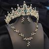 3 pcs Pink Bridal Jewelry Sets for Women Crown Flower Choker Necklace Earring Wedding Tiara Bride Costume Accessories