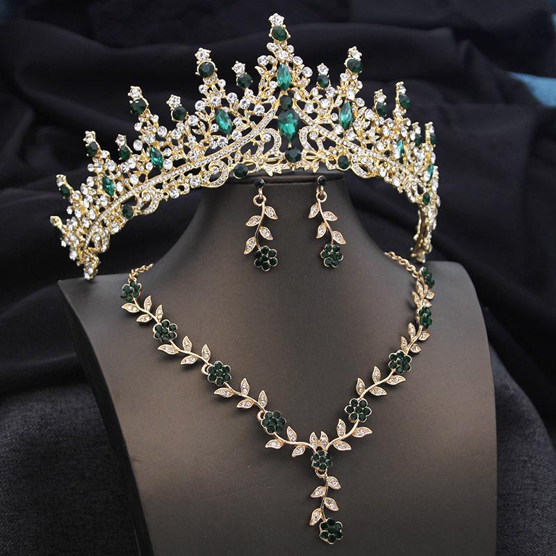 3 pcs Pink Bridal Jewelry Sets for Women Crown Flower Choker Necklace Earring Wedding Tiara Bride Costume Accessories