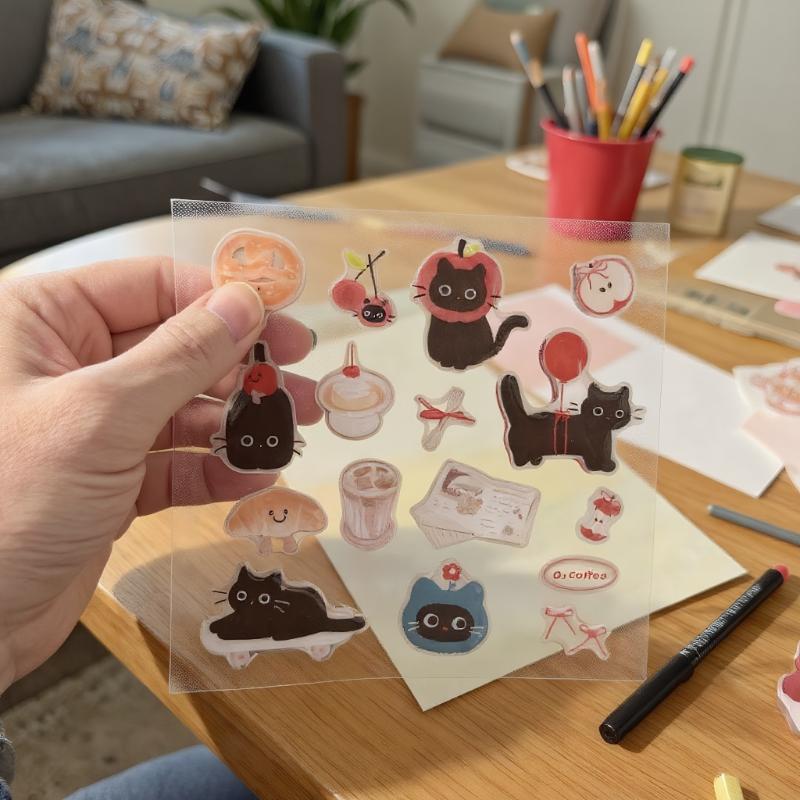 3D Single Sheet Epoxy Resin Decals Transparent with Cute Black Cat Jelly Relief Stickers for DIY Phone Cases and Laptop Decor