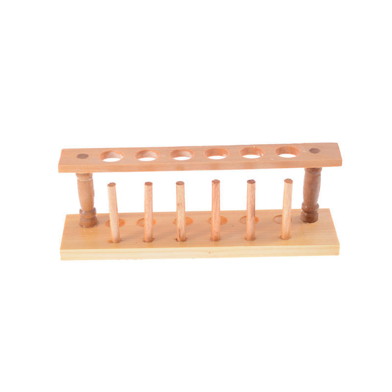 6 Holes Lab Wooden Test Tube Storage Holder Bracket Rack With Stand Sticks