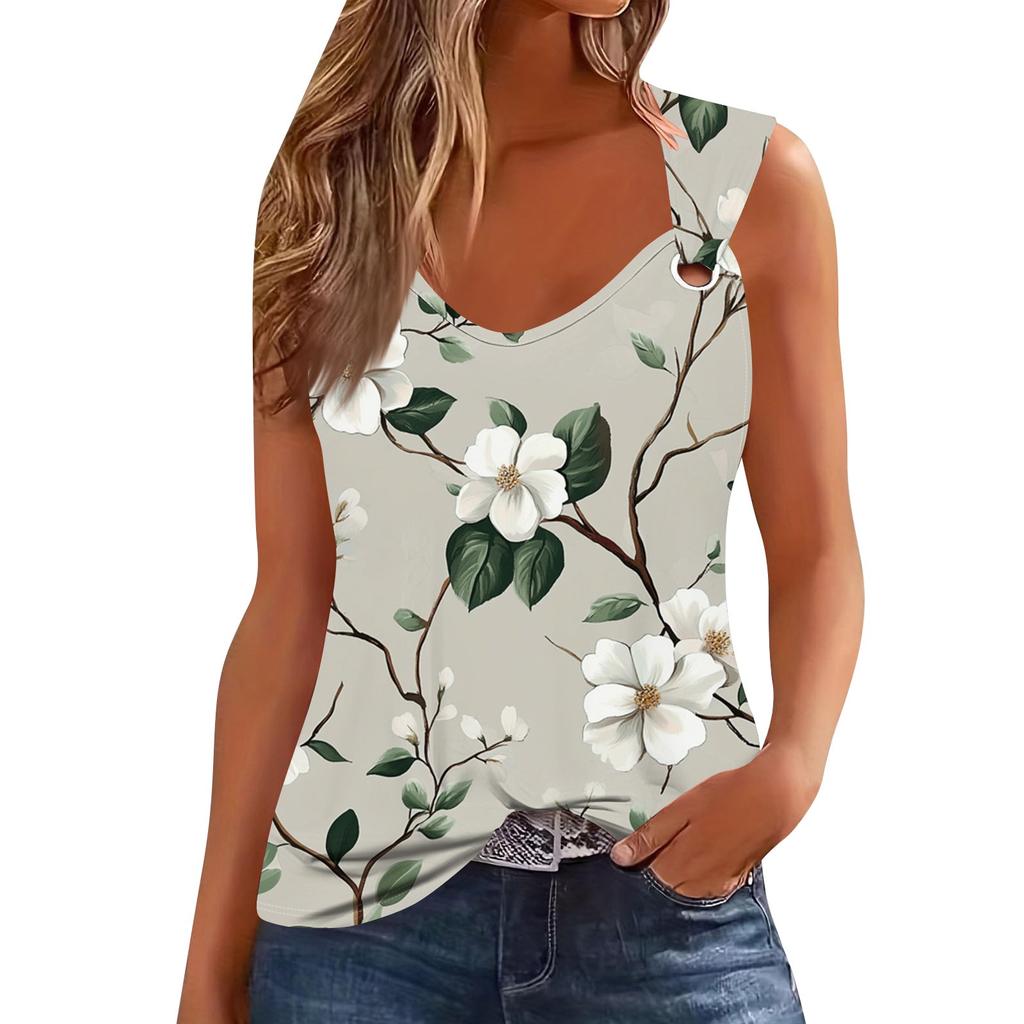 Damski top bez rękawów z dekoltem w serek, podstawowy, nadrukowany, swobodny, swobodny, bez rękawów, z głębokim wycięciem z boku, dla kobiet