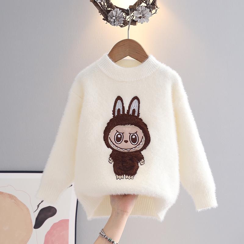 Girls' Mink Velvet Knitted Pullover Sweater - Thickened and Fashionable for Autumn/Winter