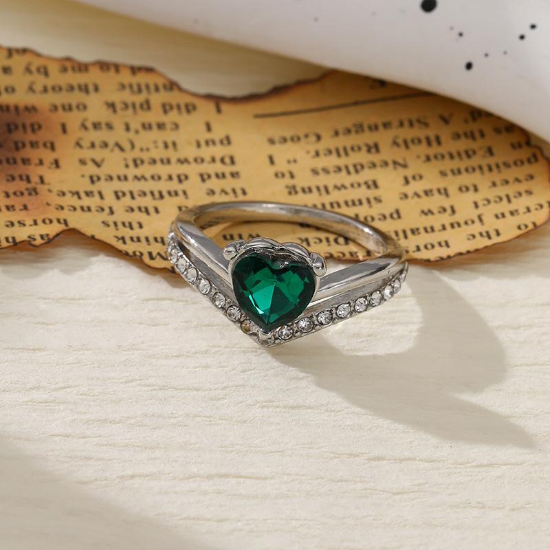 

Новые V-образные ювелирные изделия «любовь» с бриллиантами 4 цветов, простое, модное и универсальное женское кольцо No. 10 зелёный