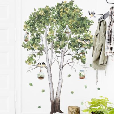 Großer Baum, Birke, Wandaufkleber, grüne Blätter, Wandaufkleber, Wohnzimmer, Schlafzimmer, Dekor