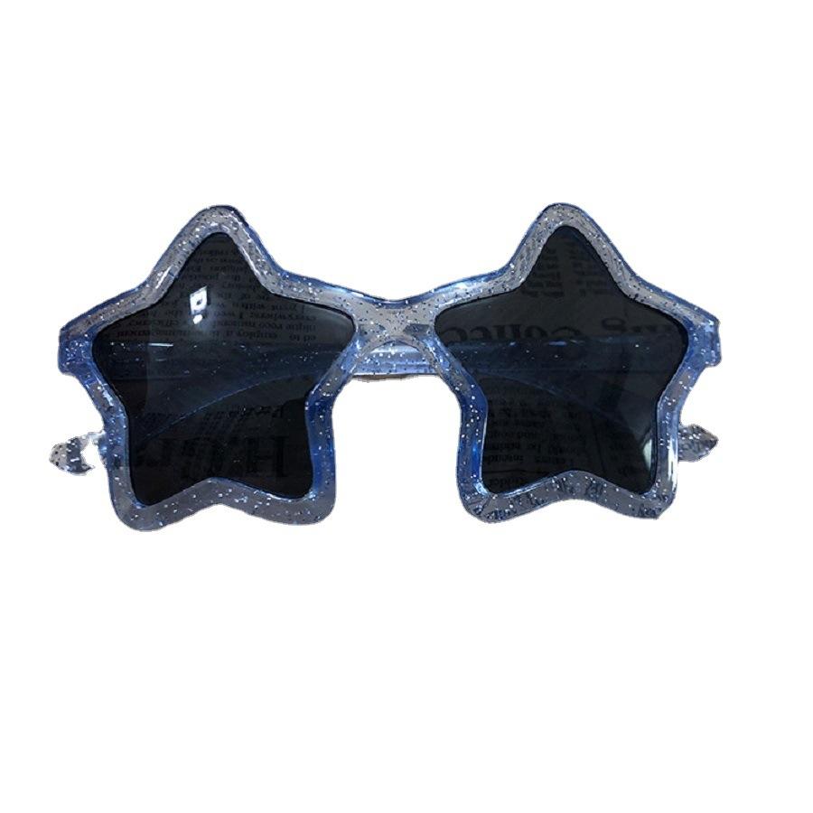 Cool frame, round, new style, transparent glitter, runway-ready, black sunglasses, for boys and girls, five-pointed star design, children's eyewear