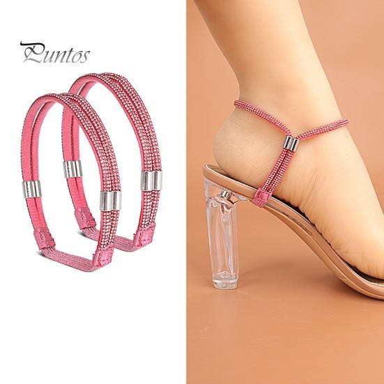 3 Par Fasta Skosnören Återanvändbara Konstläder Glittrande Strass Elastiska Snören Högklackade Sandalremmar