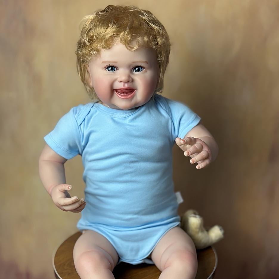 BZDOLL 22inch Realistic Reborn Doll with 3D-paint Skin & Vascular Vein 55cm Newborn Baby Boy Soft Vinyl Limb Soft Cloth Body Smiling Toddler Toy