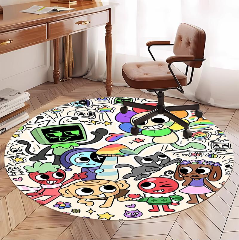 Dandy's World Pattern Round Rug, Indoor/Outdoor Mat, for Picnic, Gameroom, Bedroom, Office, Living Room, Home Decor Carpet, Birthday Gift