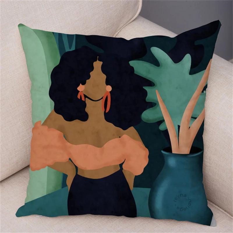 Geometric Pattern Fashion Women Sofa Car Home Decor Cushion Cover Black African Girl Pillowcase