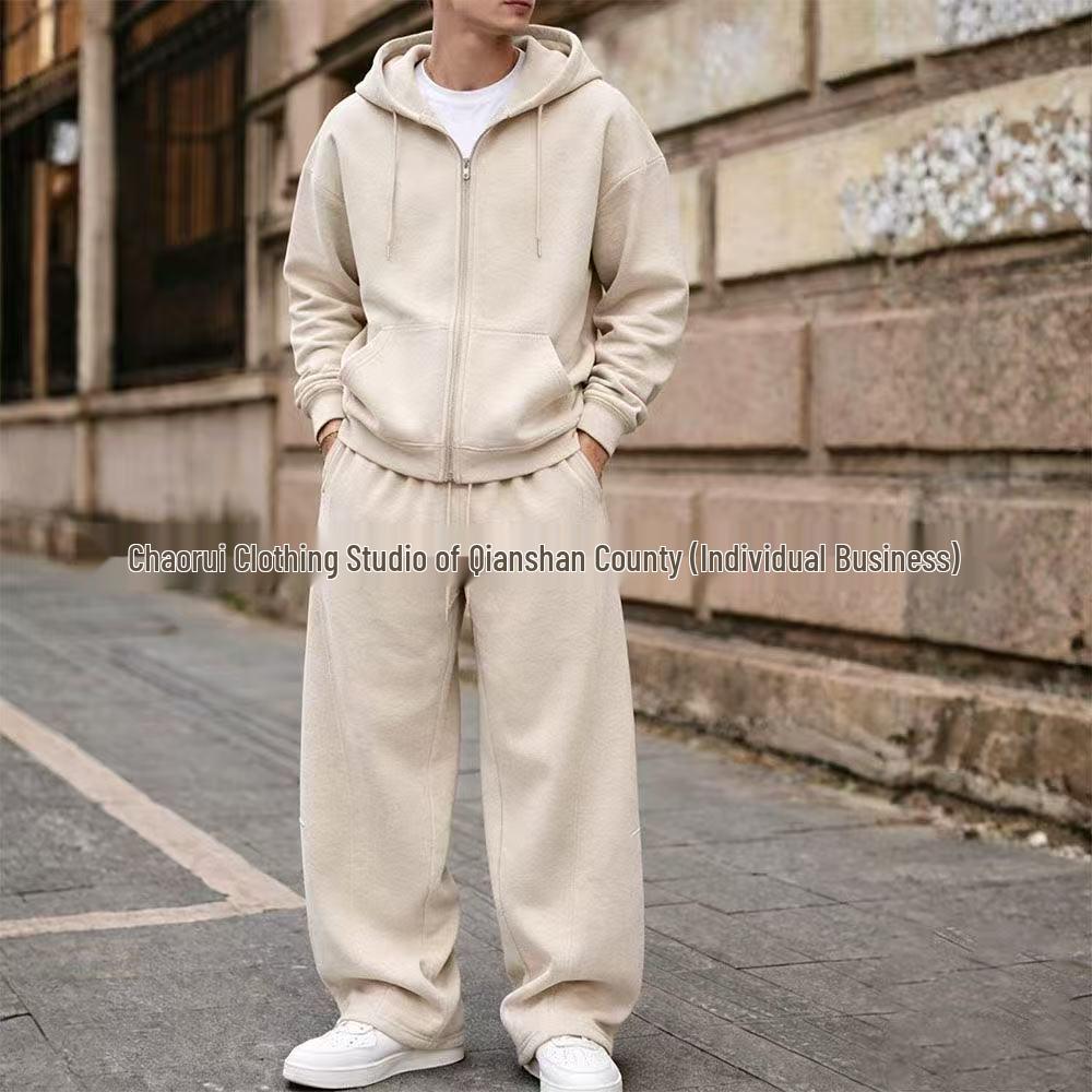 Completo con Felpa con Cappuccio e Zip e Pantaloni a Gamba Larga Unisex - Colore Unito, Stile Europeo/Americano, Autunno/Inverno 2026