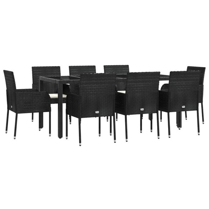 VidaXL Ensemble à manger jardin 9pcs et coussins noir résine tressée, ensemble de salle à manger, ensemble de salle à manger 3185004