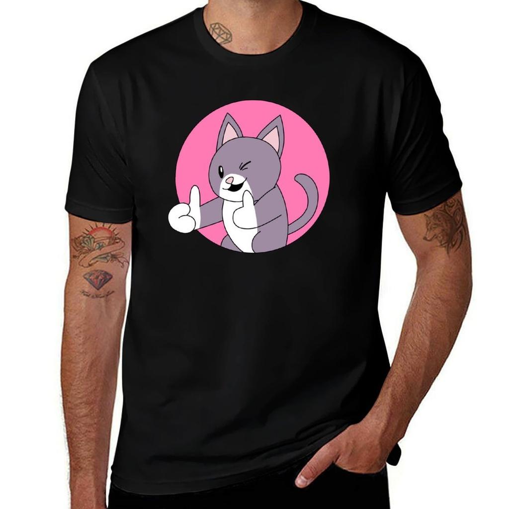 Cat Two Thumbs up Pink TShirt t shirt for man 100 percent cotton t shirts for man slim fit TShirt