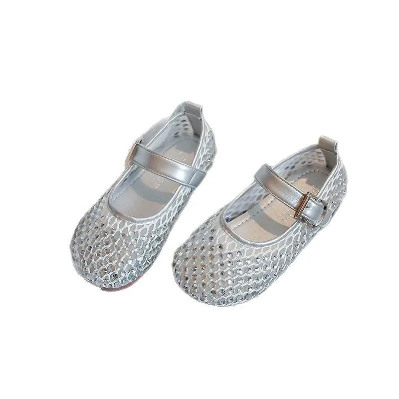Girls Sandals Sparkling Hollowed-Out Princess Shoes for Kids 2025 Summer New Flat Shoes Mesh Toddlers Breathable Ins