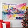 Colorful Buildings and Domes Reflected In Water with a Boat In the Foreground. Patterned Tapestry for Bedroom and Living Room Home Decor