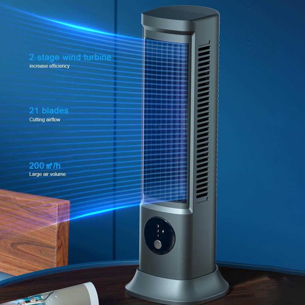 Tabletop Air Conditioner Desk Tower Fan USB Rechargeable 3 Speeds Quiet Air Cooler Portable Tower Fan for Outdoor Camping Hiking
