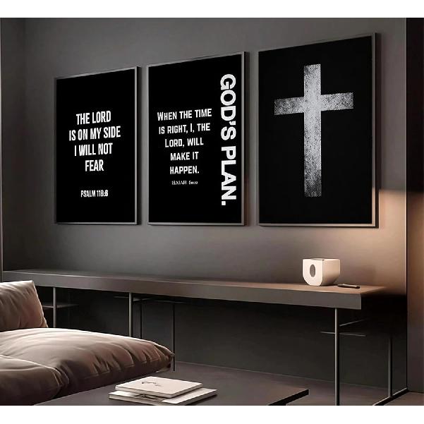 3Pcs Jesus Cross Canvas Wall Art Black and White Scripture Poster Christian pirational Painting Picture Catholic Religious Bible Wall Decor for