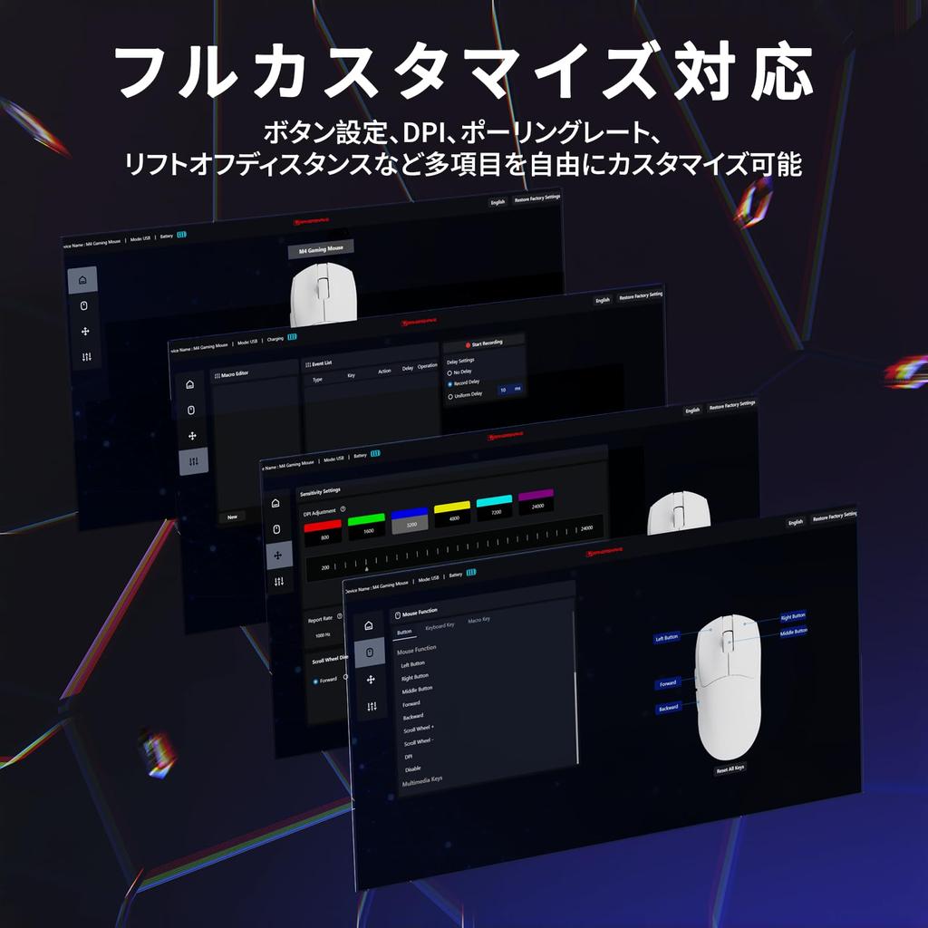 MAMBASNAKE M4 Ultralight Gaming Mouse, 3 Connection Modes, PAW3311 Sensor, Up To 24000 DPI, 1000Hz Polling