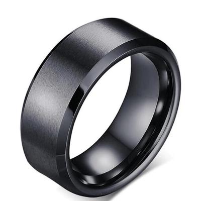 8mm Black Titanium Stainless Steel Classical Simple Plain Ring
