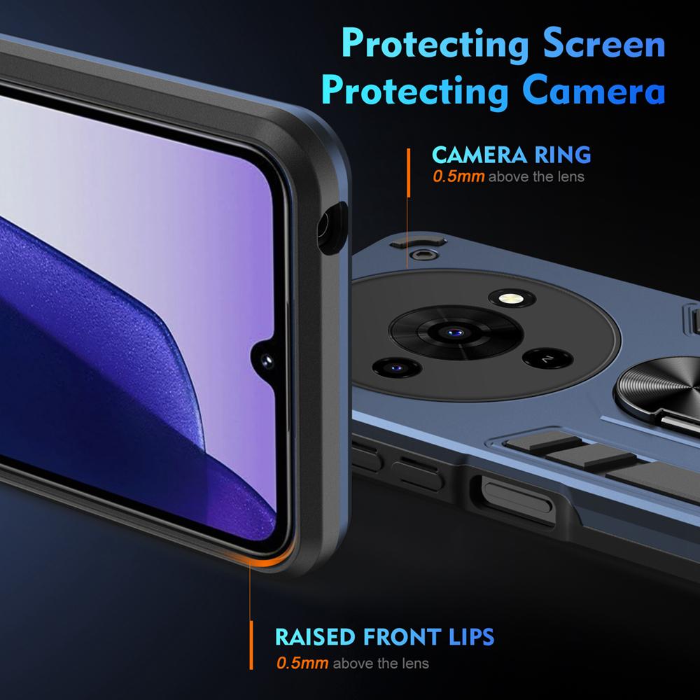 KEYSION Shockproof Armor Case for ZTE Blade A76 5G Soft Silicone+PC Metal Ring Stand Phone Back Cover for ZTE Blade A76 5G