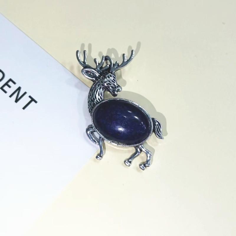Animal Deer Embellished Metal Brooch Pin With Semi Precious Shell Inlay For Romantic Gift