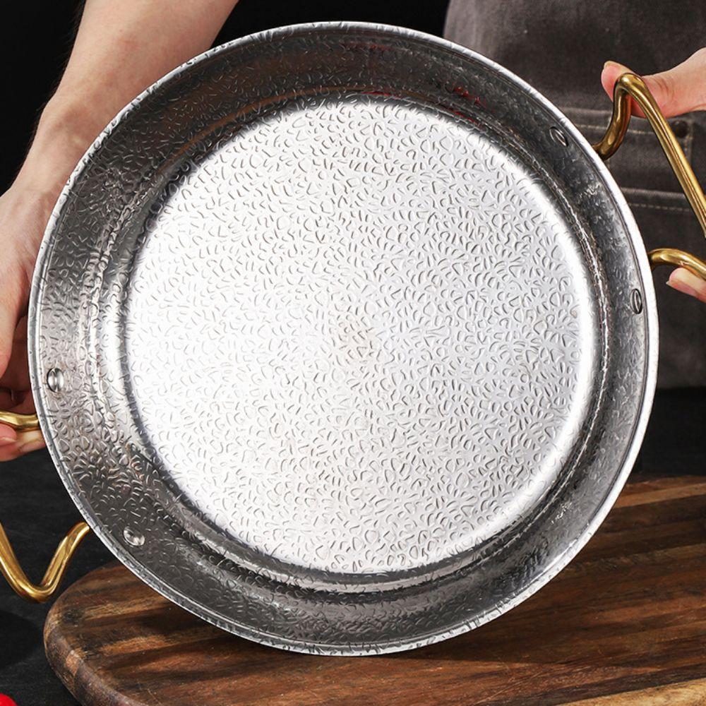 Flat Bottom Seafood Rice Pot Stainless Steel Stock Pot Hammer Grain Seafood Paella Pan Cooking