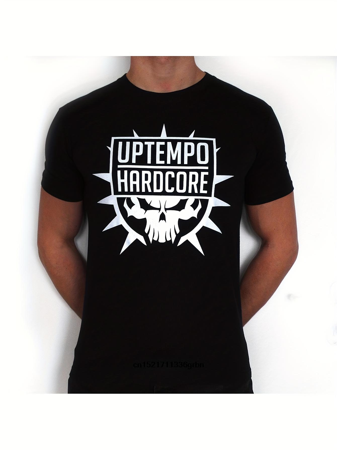 

Men S And Women S Uptempo Hardcore Graphic T-Shirts- Black Background with Bold Lettering And Musical Note Prints XXL