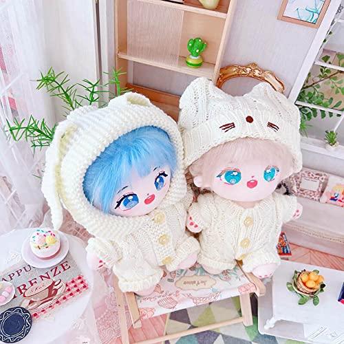 niannyyhouse 20cm Plush Clothes Kitten Hat White Wool Jumpsuit Cotton Doll Clothes Dress-Up (B)