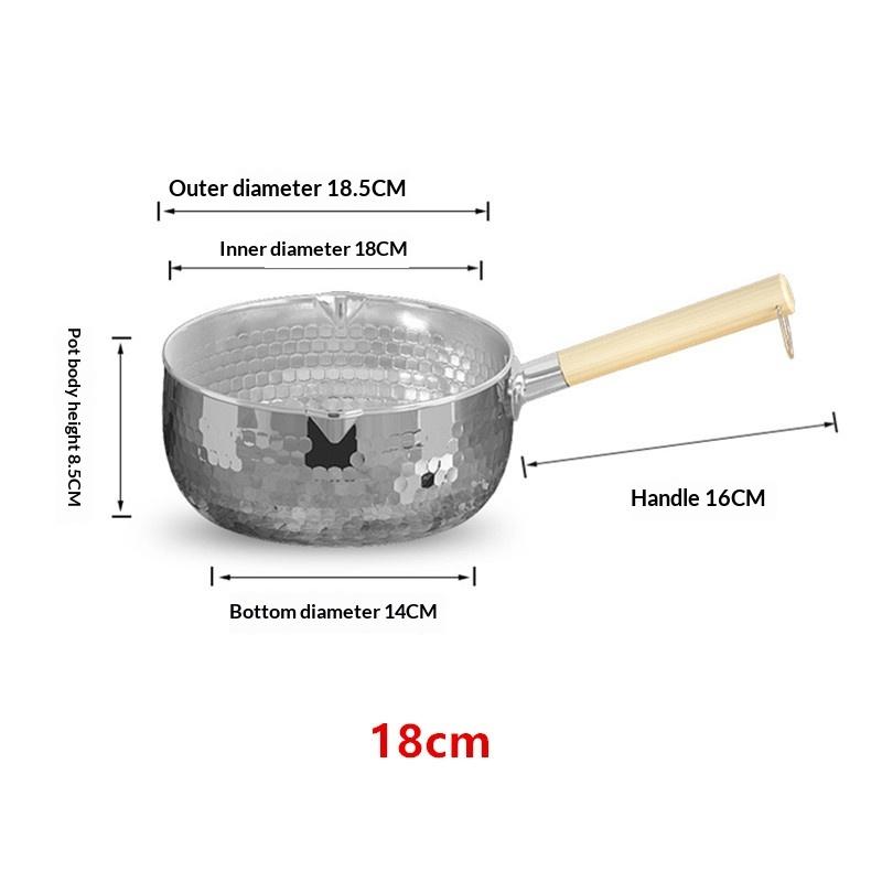Stainless Steel Soup Pot Snow Pot Flat Bottom Non-Stick Wok Solid Wood Handle With Hook Stew Pot Milk Pot Kitchen Cookware 18cm