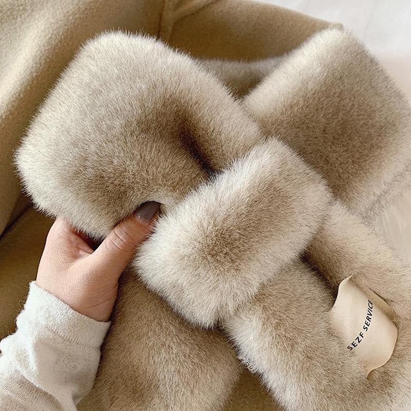 Flauschiger Pelzkragen Schal Damen Warmhalten Verdickender Pelz Schal Bunt Kreuz Winterschal Herbst Winter Kunstpelz Plüsch Elega