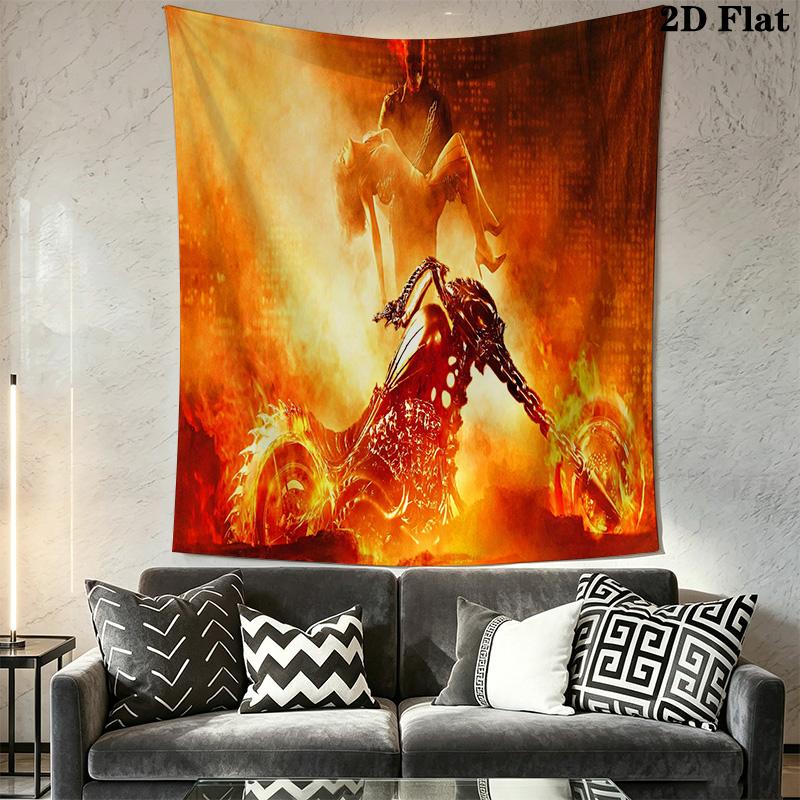 Ghost Rider Skull Flame Bike Tapestry Background Cloth Wallmounted Work Of Art Background Cloth Atmospheric Background Cloth