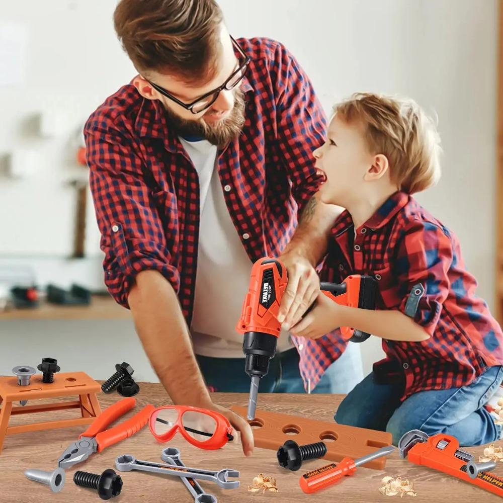 44-Piece Set Pretend Play Tools Toy Kit with Electric Drill Building Tools Toy Box for Kids Boys And Girls with Chair