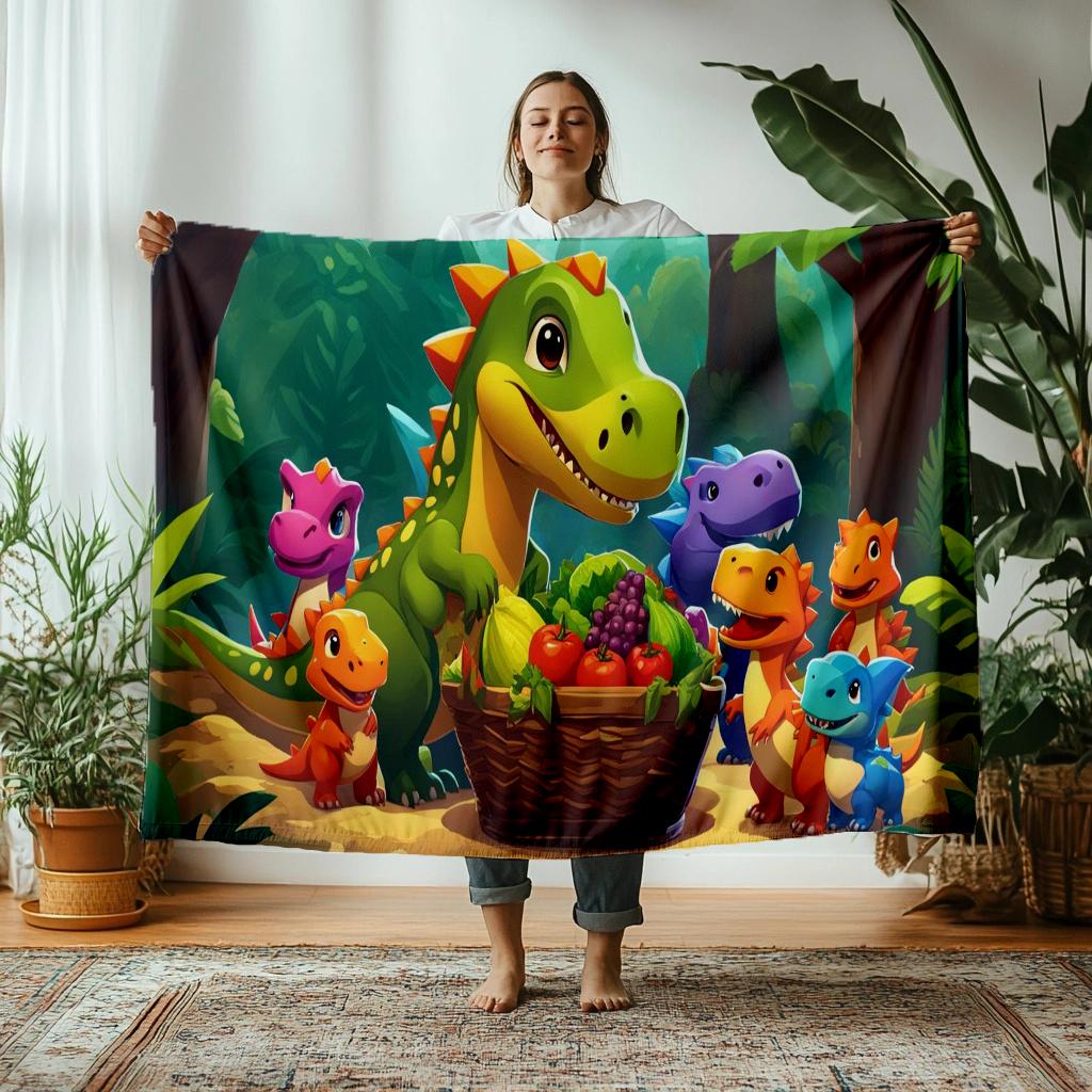 130150cm Funny Cute Face Dinosaur Thin Printed Blanket Camping Throw Bed Sofa Office Air Conditioning Soft Leisure