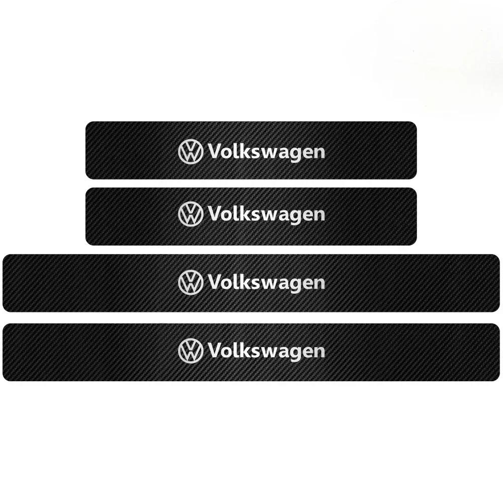 T23-4Pcs Carbon Fiber Car Door Threshold Plate Decoration Stickers For Volkswagen VW Golf 4 5 7 Polo 9 Mk5 Passat B8 Touran R Line