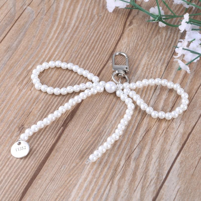 Fashion Pearl Beaded Bowknot Keychain Pendant Sweet Cool Decorations Keyring Charm for Purse Bag Backpack Handbag