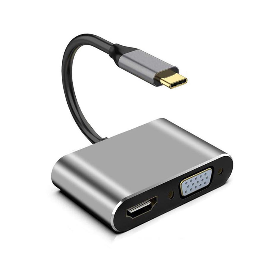 Type-C 4 In 1 Audio Converter Type C To VGA USB USB-C Hub Adapter Adaptor Grey