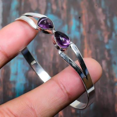Bracciale rigido gioielli in argento sterling 925 fatto a mano con pietra preziosa ametista regolabile per lei