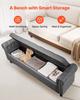 Button-Tufted Storage Ottoman Bench, Rolled Arm PU Leather Bench with Solid Wood Legs, Modern Shoe Benches Seat for Entryway, Upholstered End of Bed