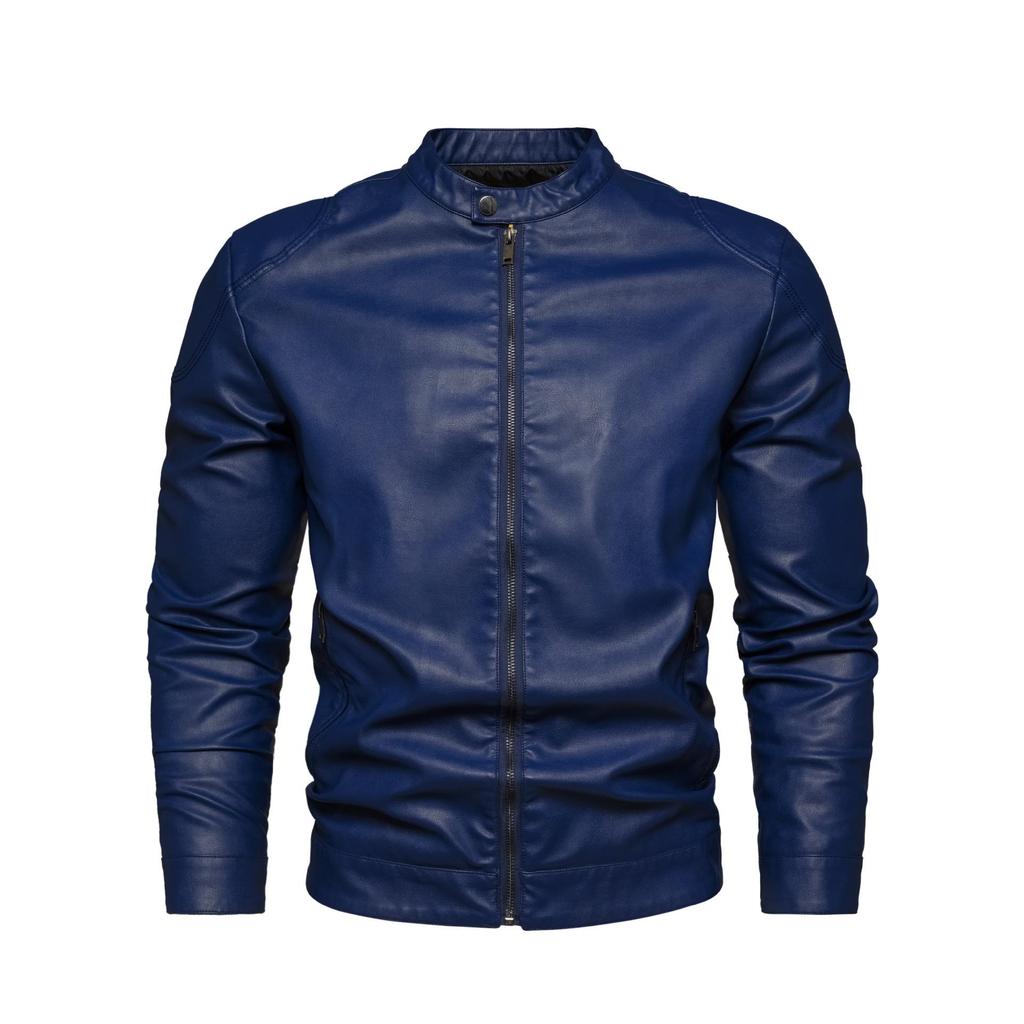 Men's Retro PU Leather Motorcycle Jacket with Stand Collar