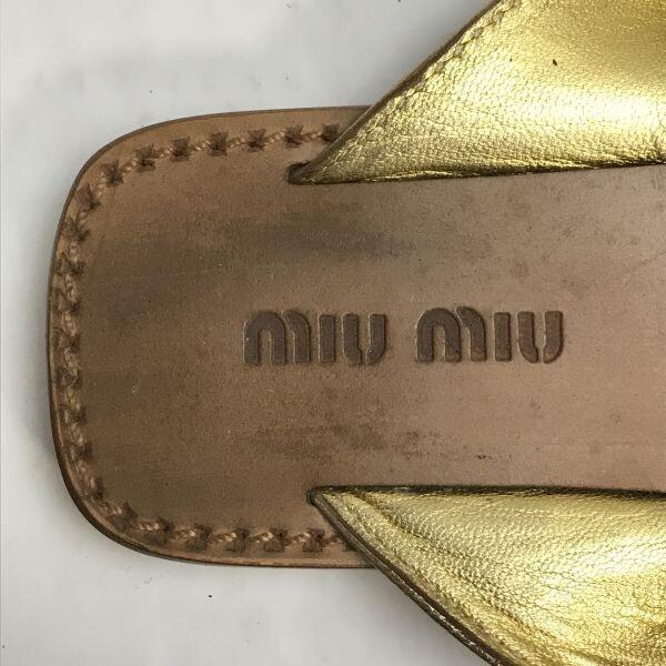 Miu miu Italien Leder Zehensandalen Damen 37 23.0-23.5 Gold Flache Schuhe(GEBRAUCHT)