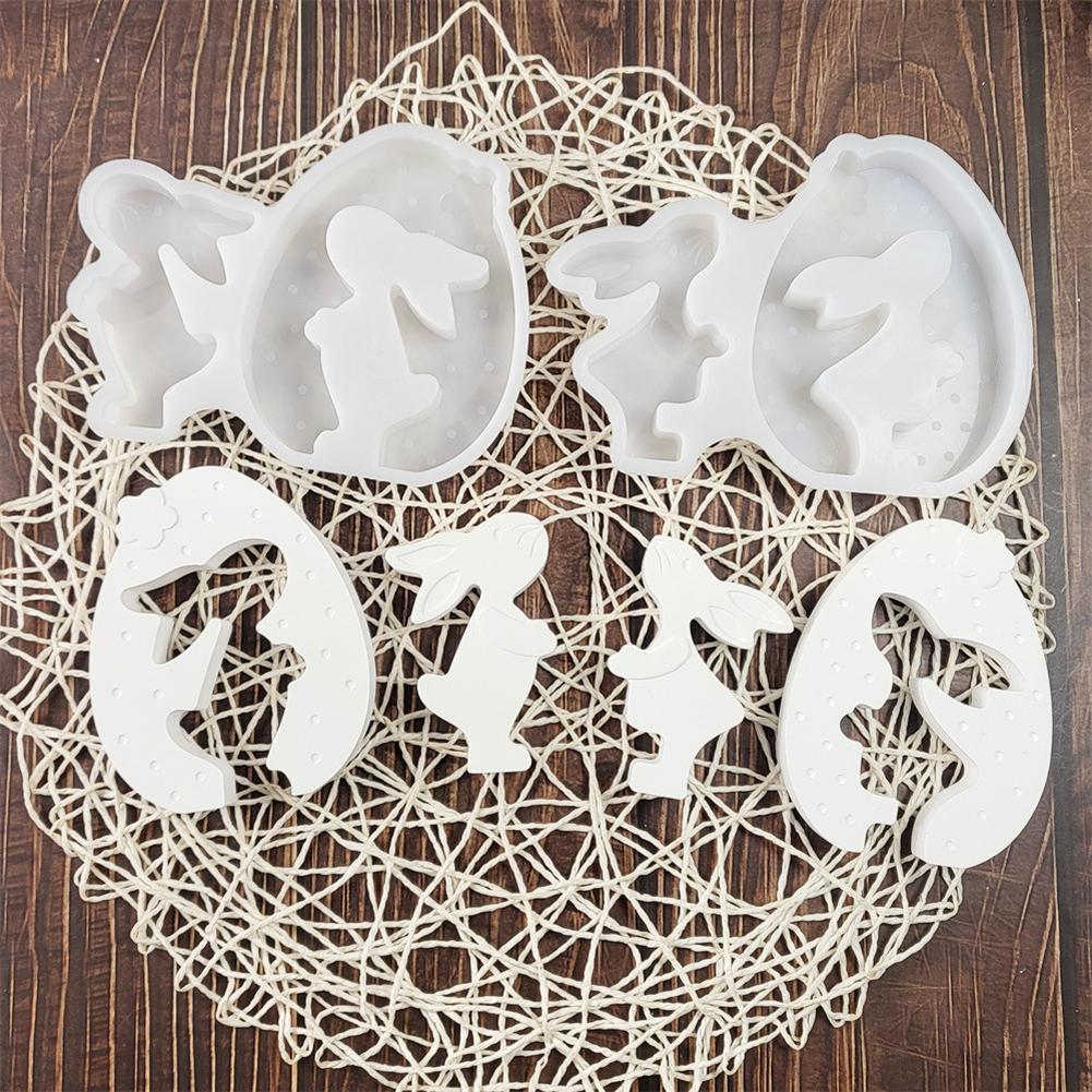 Silicone Easter Rabbit Mould DIY Animal Statue Cement Mold Non Stick Easter Egg Bunny Mold Plaster Mould for Easter Party