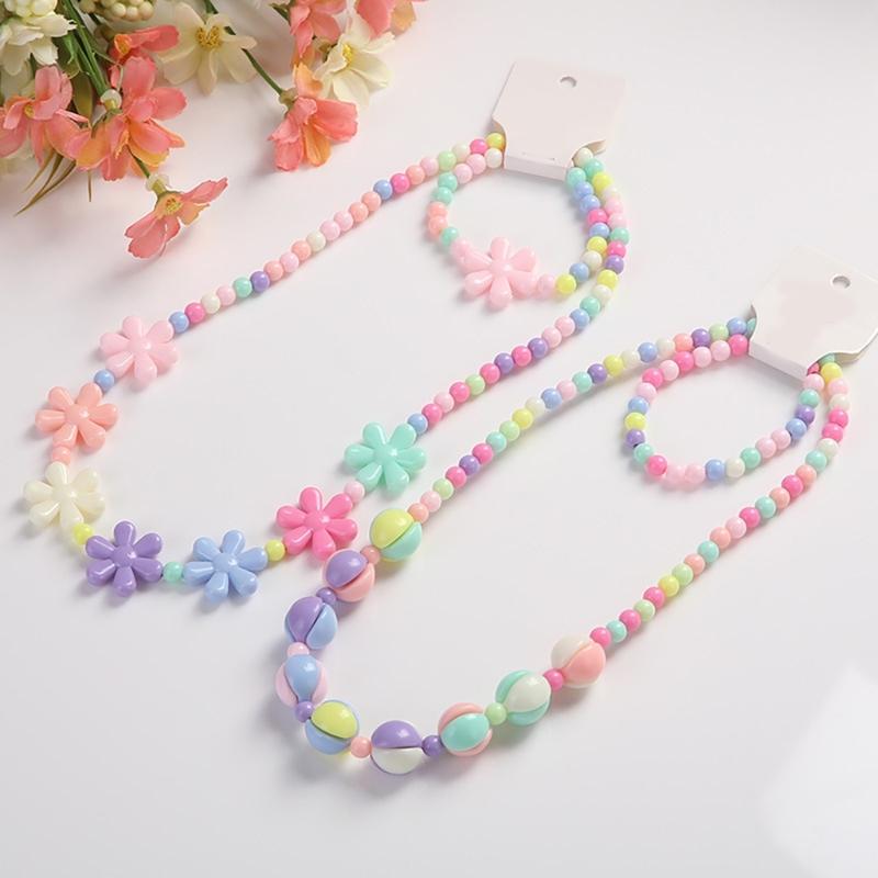 Candy Color Beads Necklace Bracelet Set Kids Jewelry Set Party Jewelry Plastic Texture Birthday Perfect for Kids Present