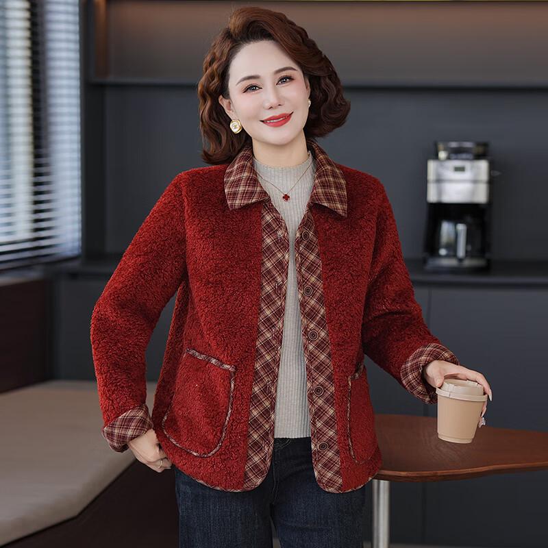 Mid-Aged Women's Plush Lambswool Winter Jacket